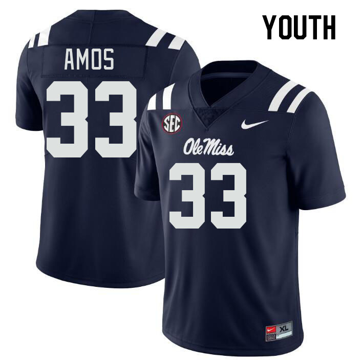 Youth #33 Rashad Amos Ole Miss Rebels College Football Jerseys Stitched-Navy